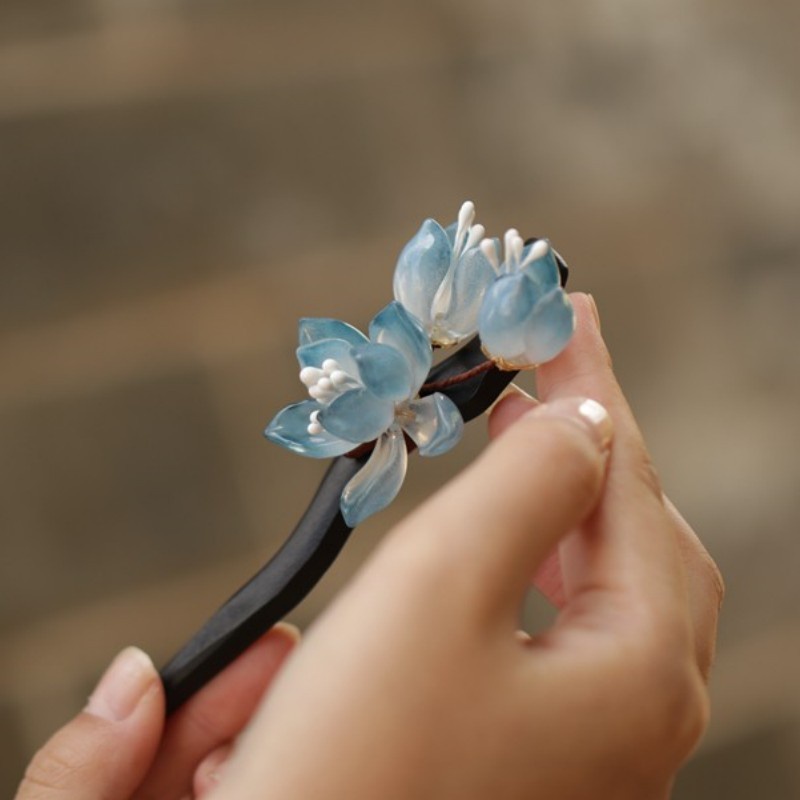 Trâm Cài Tóc Bằng Gỗ Hình Hoa Đính Ngọc Trai Nhân Tạo Phong Cách Vintage