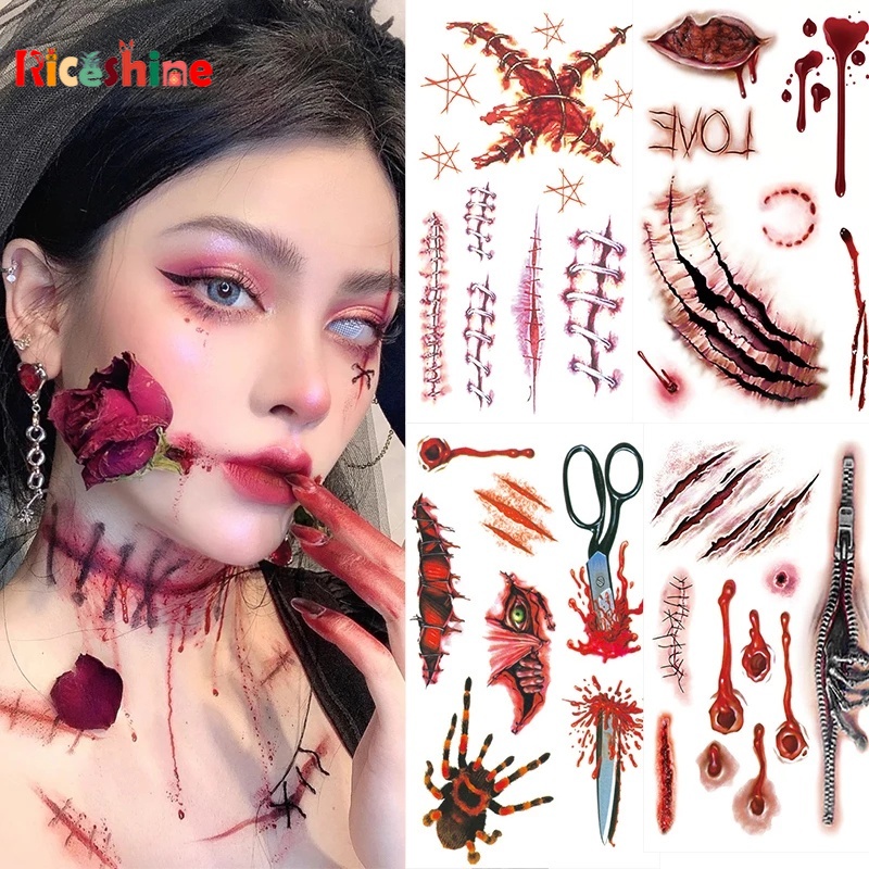 Hình Xăm Dán Vết Sẹo Kinh Dị Chống Nước Trang Trí Halloween