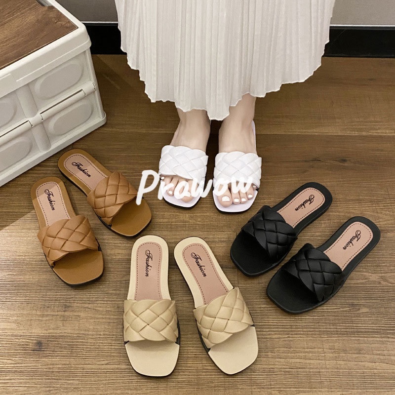 Prowow❤Dép Đế Mềm Mũi Vuông Đính Đá Thời Trang Dành Cho Nữ