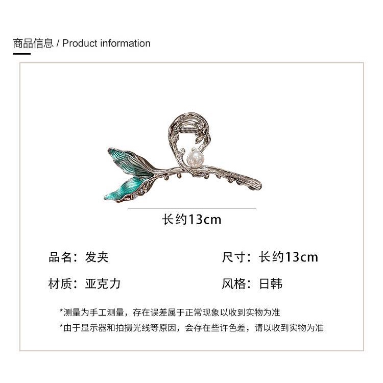 Kẹp Tóc Hình Đuôi Cá Đính Ngọc Trai Giả 13cm Bằng Kim Loại Cho Nữ