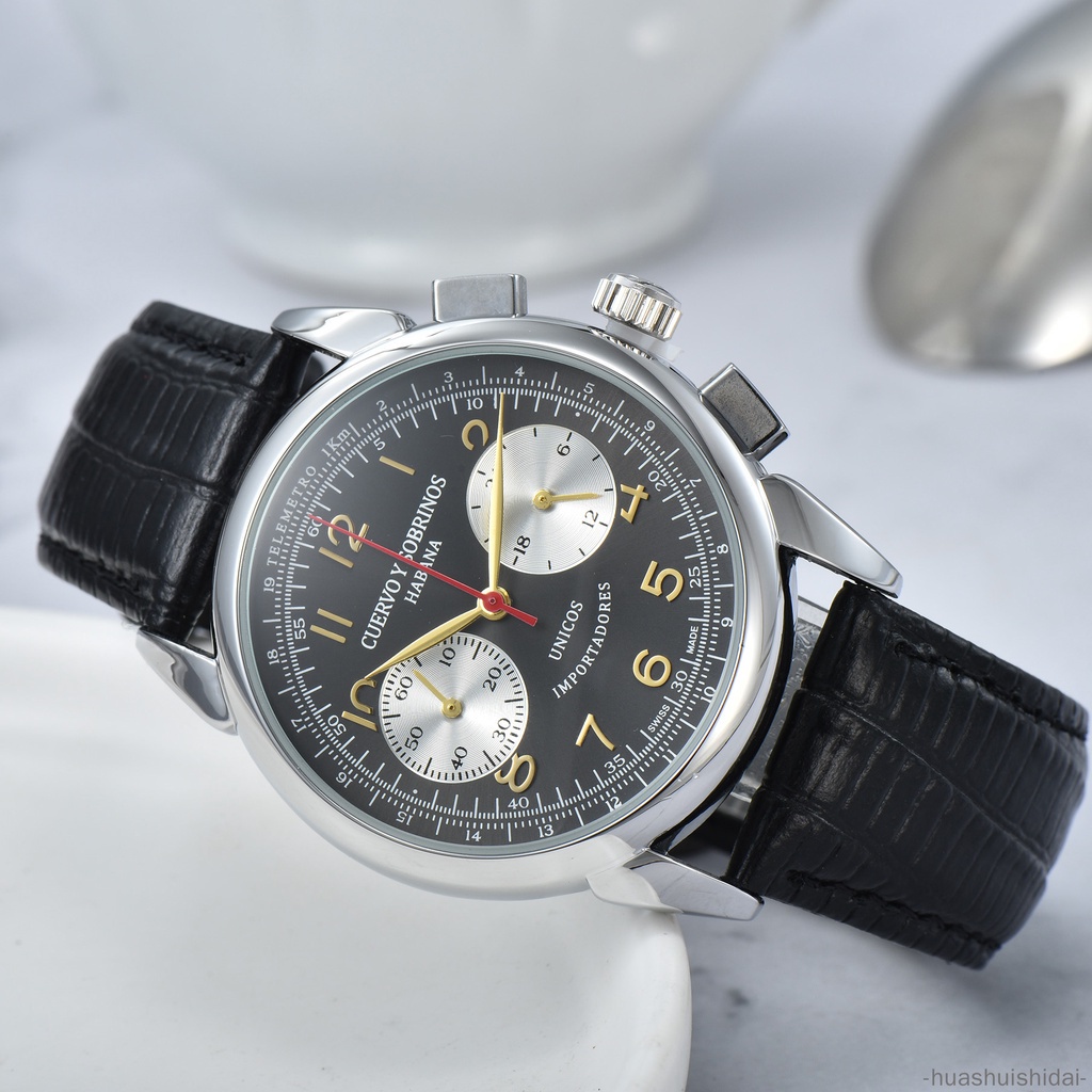 Đồng Hồ Quartz Cuervo Y Sobrinos Với Dây Đeo Da