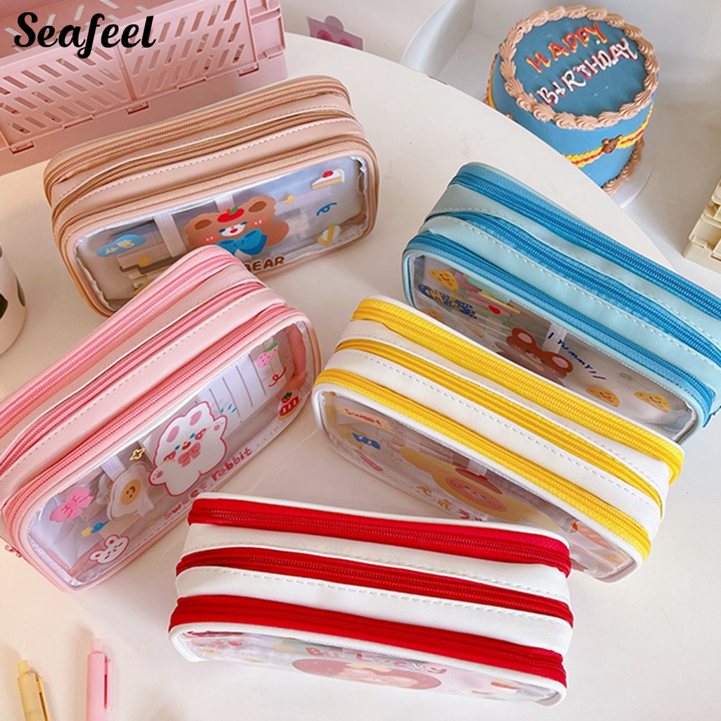 Túi Đựng Bút Bằng PVC Trong Suốt Chống Thấm Nước In Hoạt Hình Dễ Thương Cho Học Sinh