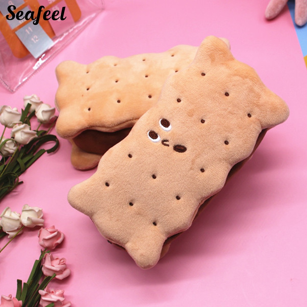 Túi Đựng Bút Chì Có Khóa Kéo Hình Bánh Sandwich / Bánh Quy Nhồi Bông Dễ Thương