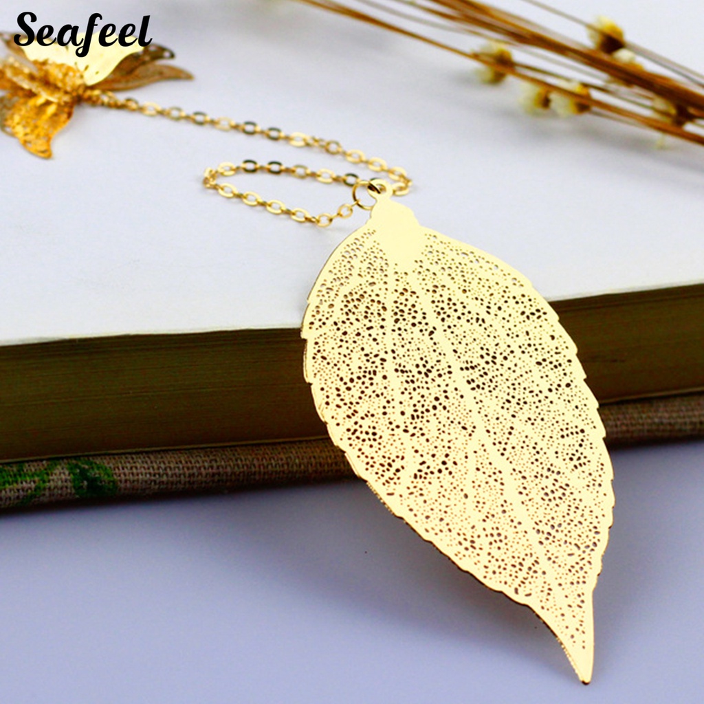 1 Bộ Thẻ Đánh Dấu Sách Bằng Kim Loại Họa Tiết Lá Và Lông Vũ 3D Cho Giáo Viên