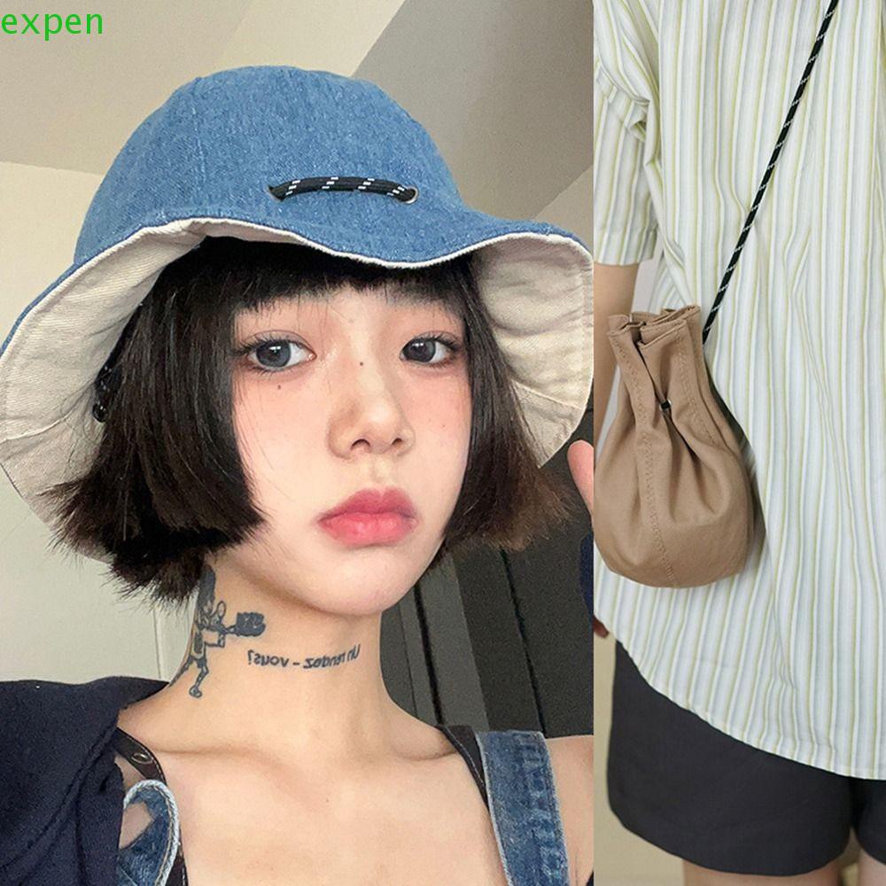 EXPEN Mũ Xô Dây Rút Hai Mặt Chống Nắng Gấp Gọn Được Phong Cách Hàn Quốc Câu Cá / Leo Núi Cho Nam