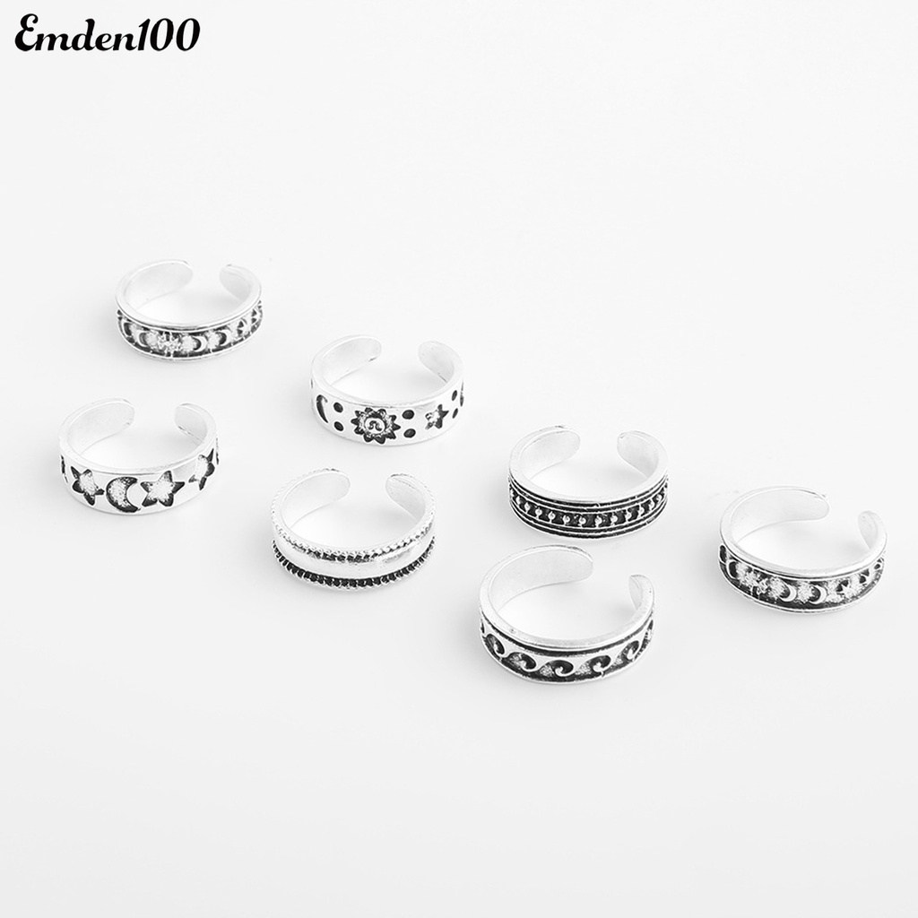 Set 7 Nhẫn Ngón Chân Hình Mặt Trăng Ngôi Sao Thời Trang