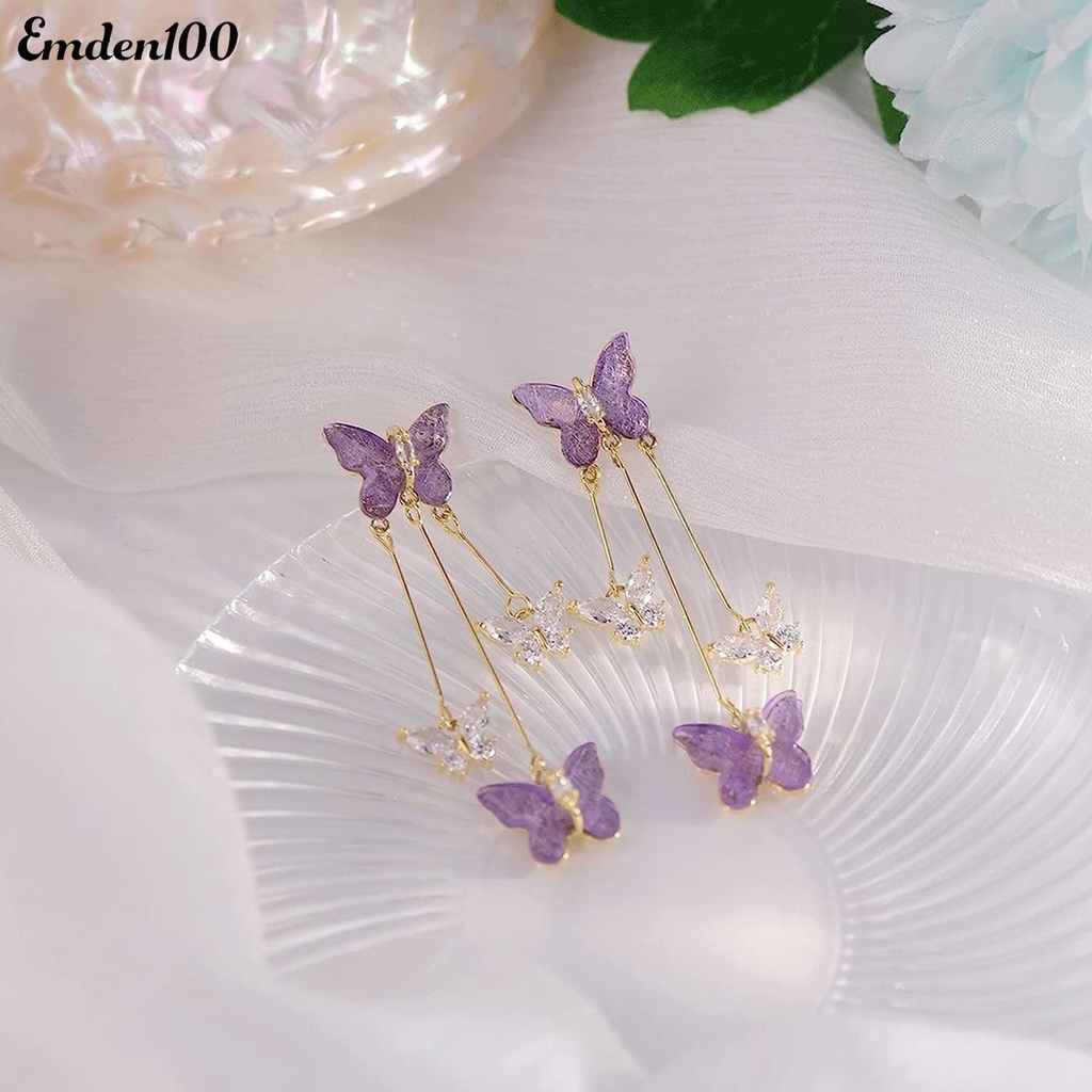 1 Đôi Bông Tai Dài Hình Bướm Đính Đá Sang Trọng Cho Nữ