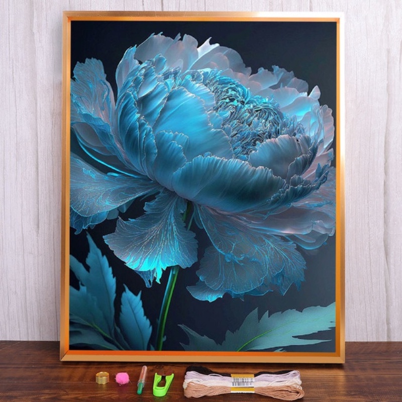 Bộ Dụng Cụ Thêu Tranh Chữ Thập Thủ Công 11CT Hình Hoa Mẫu Đơn