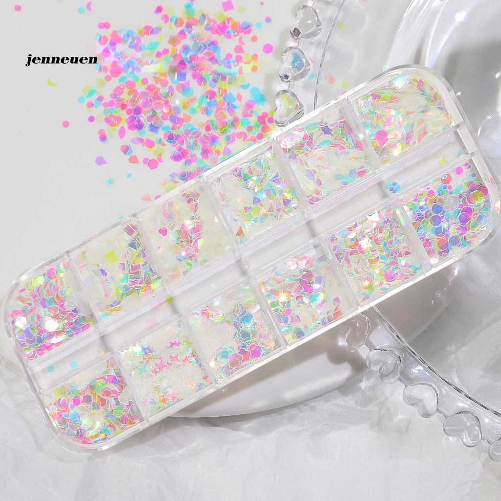 1 Hộp 12 Ngăn Đựng Hạt Tròn / Vuông Đa Năng Trang Trí Móng Tay Cho Bạn Gái