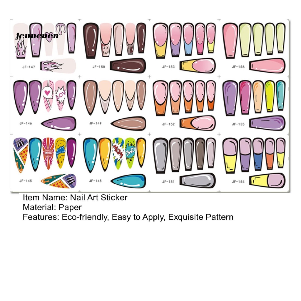 Jen Miếng Dán Móng Tay Nghệ Thuật Siêu Dính Hiệu Ứng 3D Nhiều Kiểu Dáng Họa Tiết Graffiti Hoạt Hình