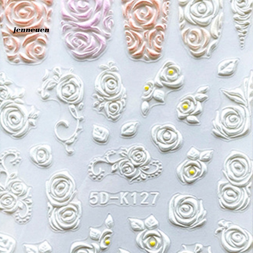 Miếng Dán Trang Trí Móng Tay Họa Tiết Hoa Hồng Trắng Xinh Xắn