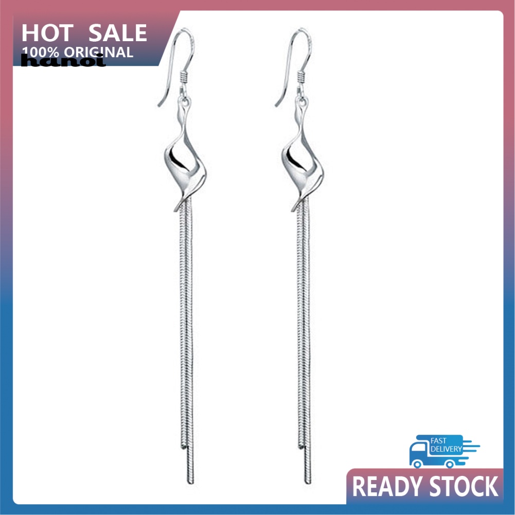 Bông Tai Hợp Kim Dáng Dài Phối Tua Rua Màu Bạc Thời Trang Cho Nữ