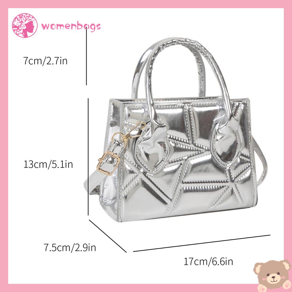 ✿ Wb ✿ Túi satchel thông thường túi chần bông messenger phụ nữ túi totes da pu đơn giản sáng bóng chỉ thêu nữ ví đeo chéo túi đeo chéo