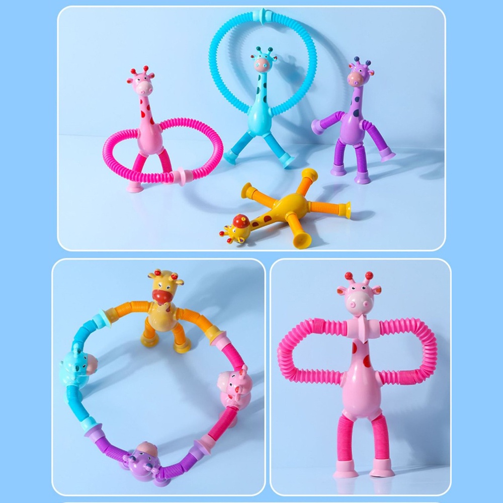 Đồ Chơi Xếp Hình Hươu Cao Cổ Hoạt Hình Dạ Quang Có Giác Hút Co Giãn