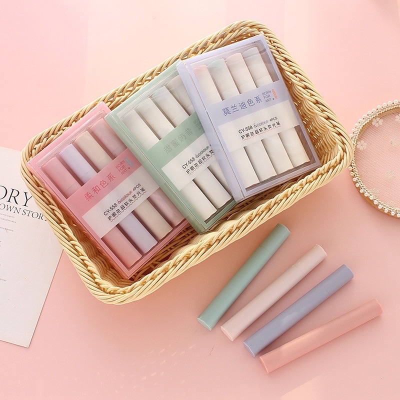 Set 4 Bút Dạ Quang Màu Pastel đánh dấu ghi chú Highlight marker dễ thương Gấu Mon