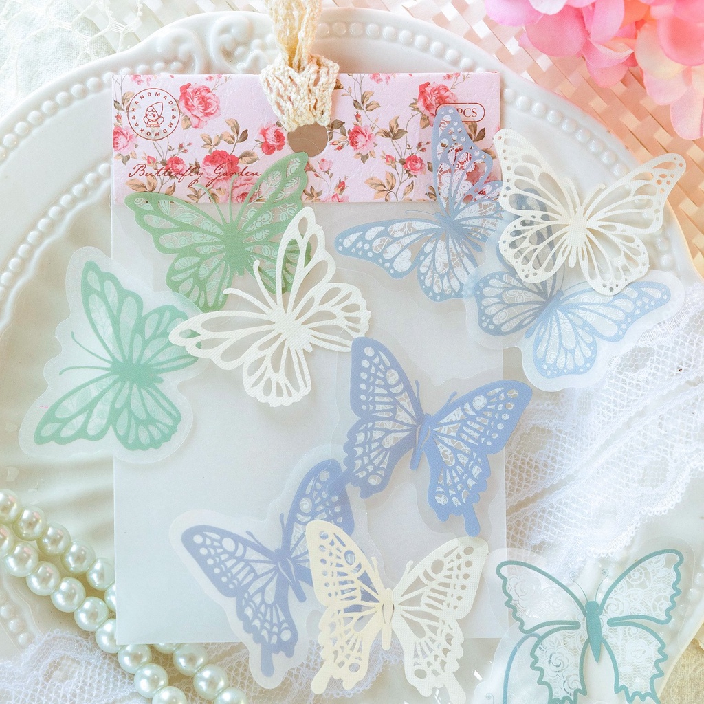 Bộ 33 Miếng Dán Trong Suốt Họa Tiết Bướm Mặt Trăng Phong Cách Vintage Chống Thấm Nước Trang Trí Sổ Tay