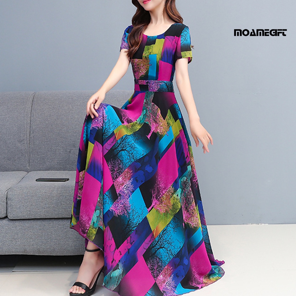 Đầm Dài Dáng Chữ A Viền Lớn In Họa Tiết Đầy Màu Sắc Thời Trang Mùa Hè