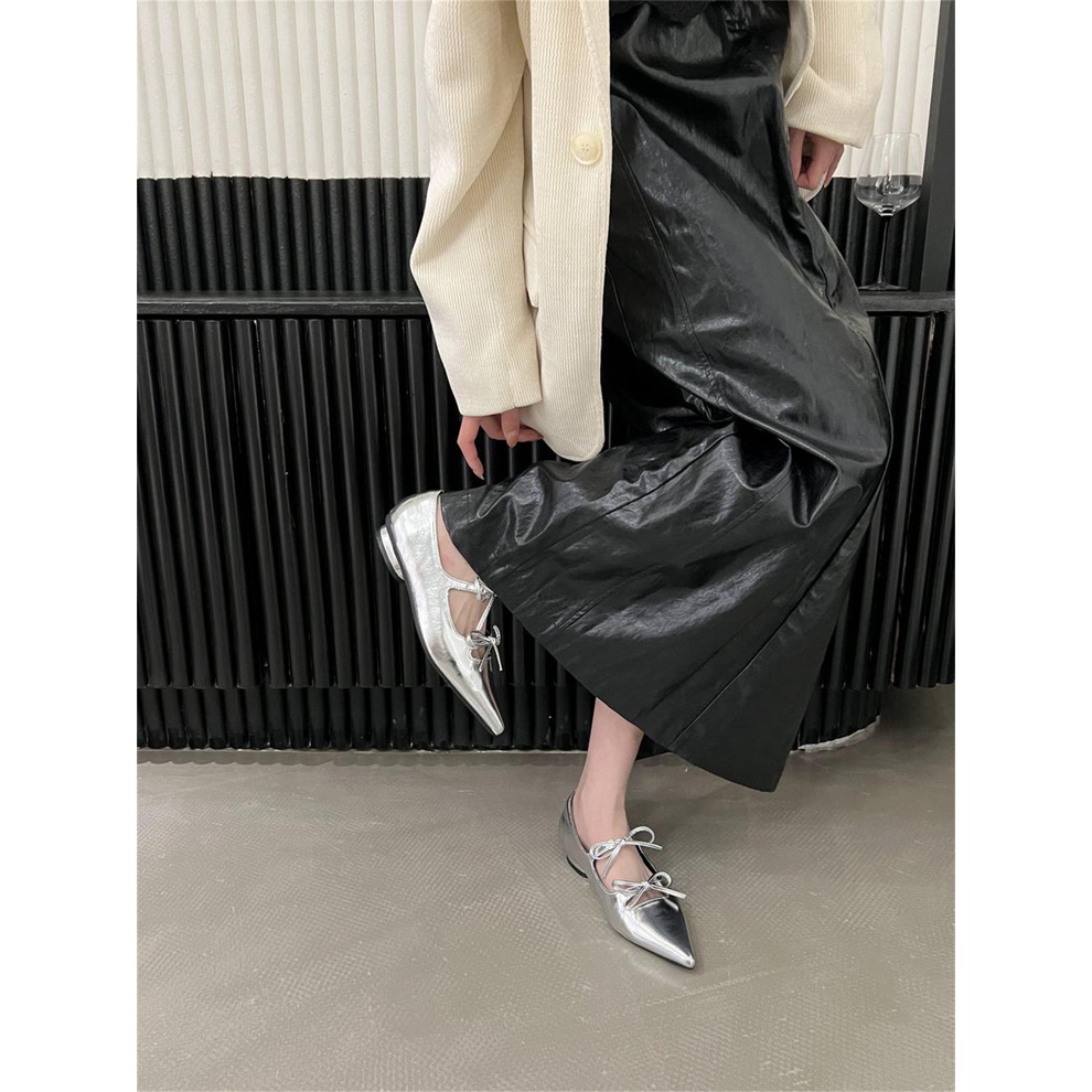 Giày Búp Bê Mũi Nhọn Miệng Nông Đế Bằng Mềm Mại Thoải Mái Đính Nơ Phong Cách Pháp Thời Trang Mùa Thu 202