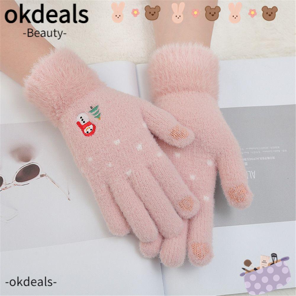Okdeals Găng Tay Dệt Kim Mềm Mại Co Giãn Giữ Ấm Mùa Đông Hình Người Tuyết Hoạt Hình Có Thể Chạm Màn Hình Cảm Ứng Thời Trang Cho Nam Và Nữ