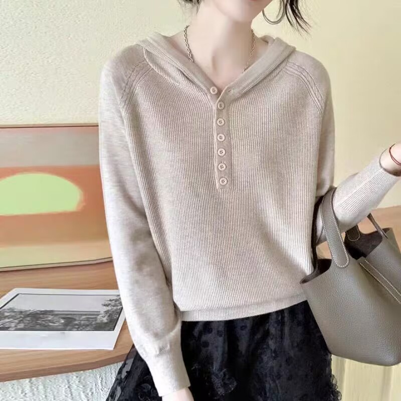 Áo len MULTIPLICATION dáng rộng có mũ trùm đầu màu sắc đơn giản thời trang 2023 xuân thu cho nữ