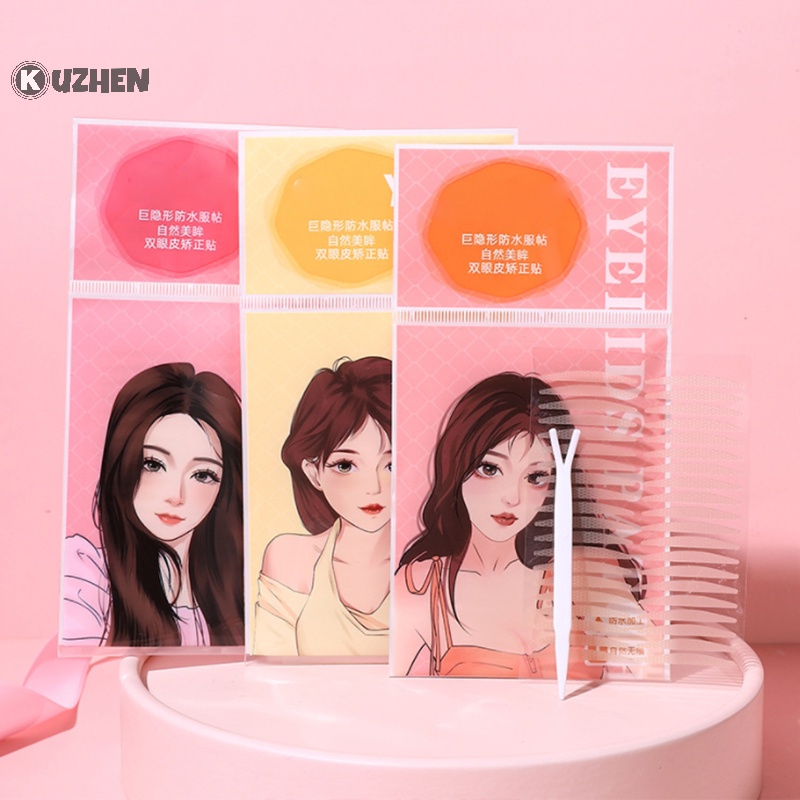 Kuzhen Set 200 Miếng Dán Tạo Mắt Hai Mí Tự Dính Vô Hình Màu Be Trong Suốt Kẻ Sọc