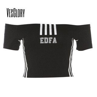 Áo Thun Crop Top Hở Vai In Chữ Phối Màu Tương Phản Thời Trang Cho Nữ 2023