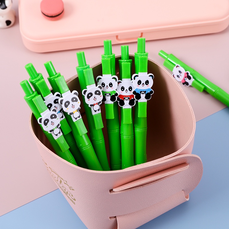 Bút Mực Gel Dạng Nhấn Bằng Tre Hình Gấu Trúc Màu Đen