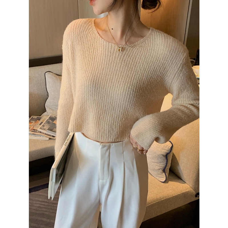 Molin ice cream knitwear women's early spring soft glutinous hollow sweater thin round neck pullover high waist top MC ornament G7EX