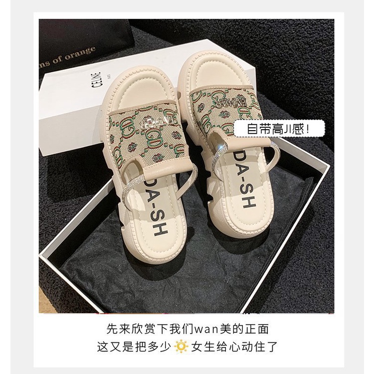 Dép Sandal Đế Dày Quai Ngang Đính Đá Thời Trang Mùa Hè 2023 Cho Nữ