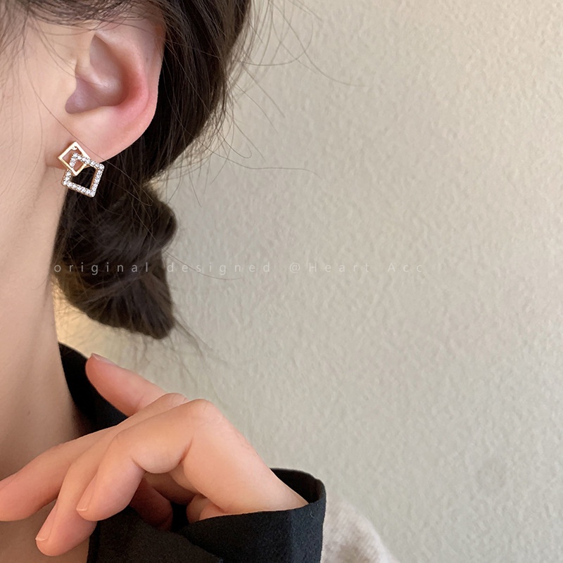 Bông Tai Mạ Bạc 925 Hình Vuông Đơn Giản
