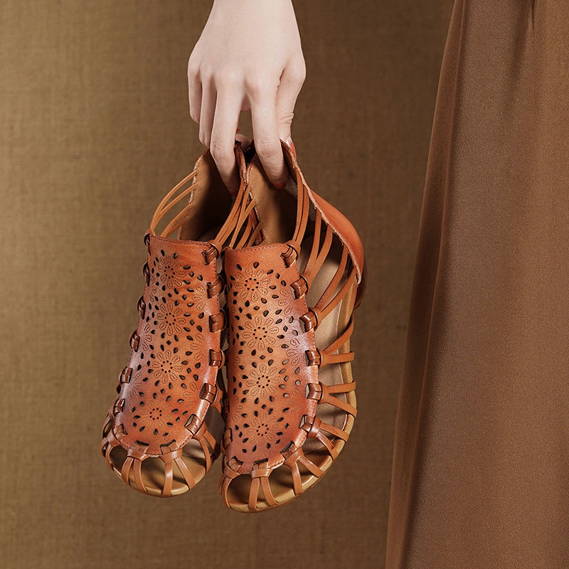 Giày Sandal Da Thật Handmade Phong Cách La Mã Thời Trang Mùa Hè 2023 Cho Nữ