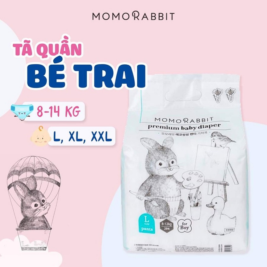 Bỉm quần Bé trai Momo Rabbit Premium Baby L28/XL22/XXL18