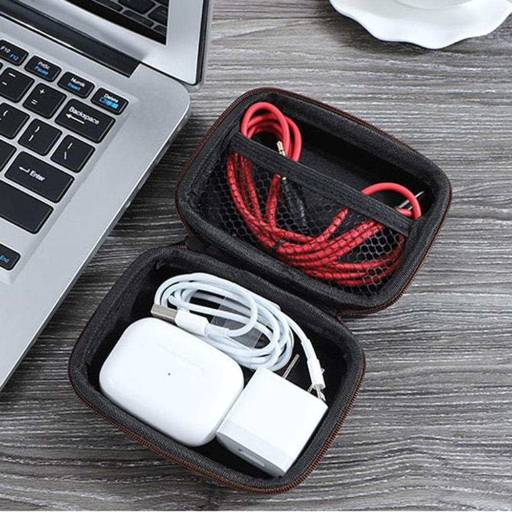 Túi Đựng Tai Nghe / Dây Cáp USB Bọc Da PU Có Khóa Kéo Cho Nam Nữ