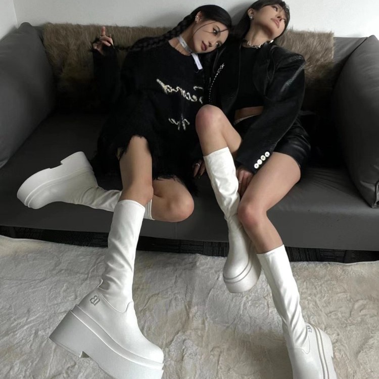 Giày Bốt Da pu Mũi Tròn Đế Dày Co Giãn Thoáng Khí Thời Trang Hàn Quốc