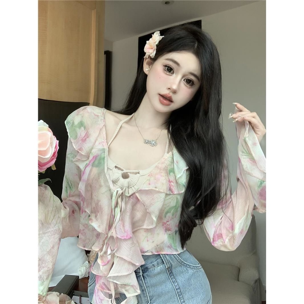 Áo Kiểu Vải Voan Trễ Vai Phối Bèo Thời Trang Mùa Hè Hàng Mới Dành Cho Bạn Nữ