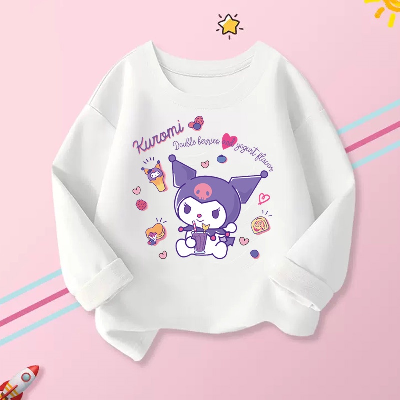 Áo Thun Tay Dài In Hình Kuromi Dễ Thương Cho Bé Gái
