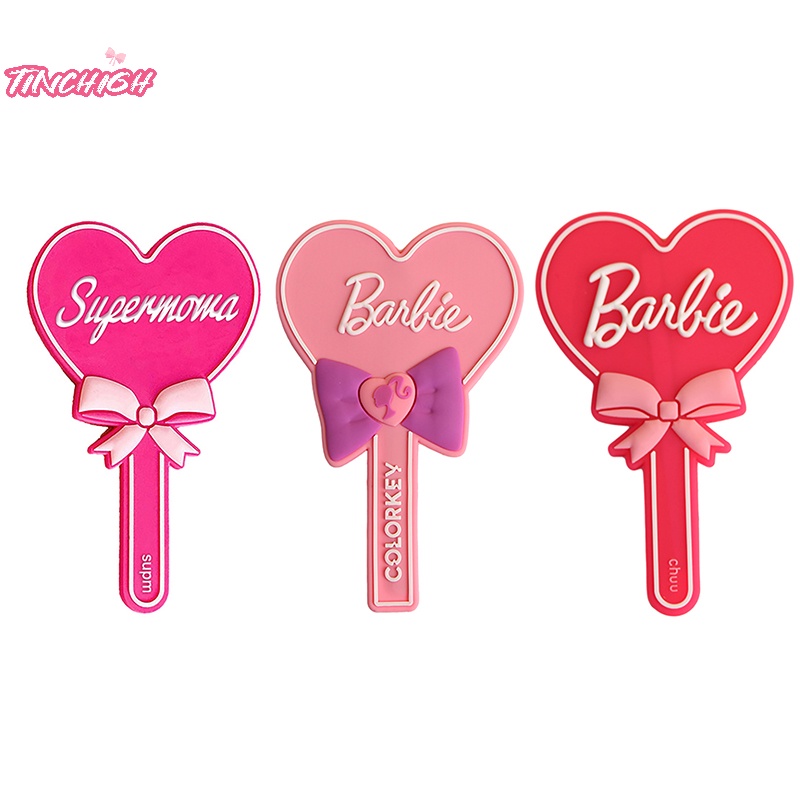 Gương Trang Điểm Cầm Tay Hình Trái Tim In Chữ barbie Màu Hồng Dễ Thương
