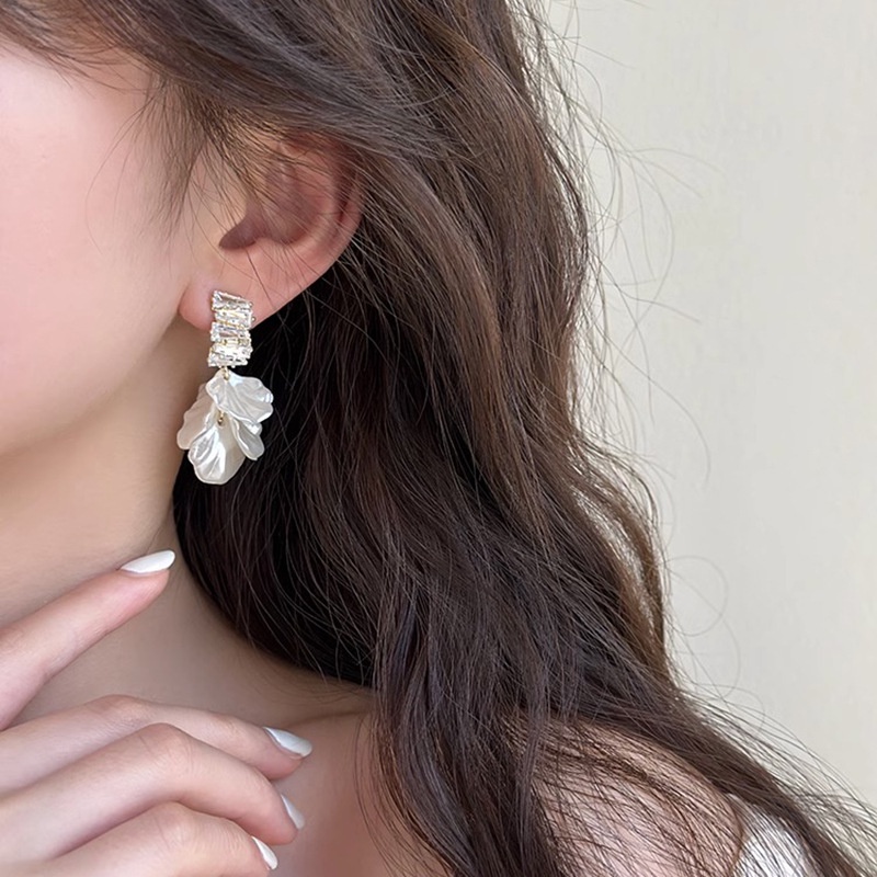 Khuyên Tai Tua Rua Hình Hoa Vỏ Sò Đính Đá zircon Cao Cấp Thời Trang Mùa Hè Năm 202