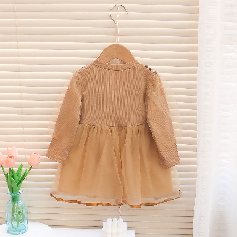 Catimini Váy con gái váy công chúa phong cách mới mùa xuân và mùa thu váy trẻ em dài tay vest váy lưới hợp thời trang