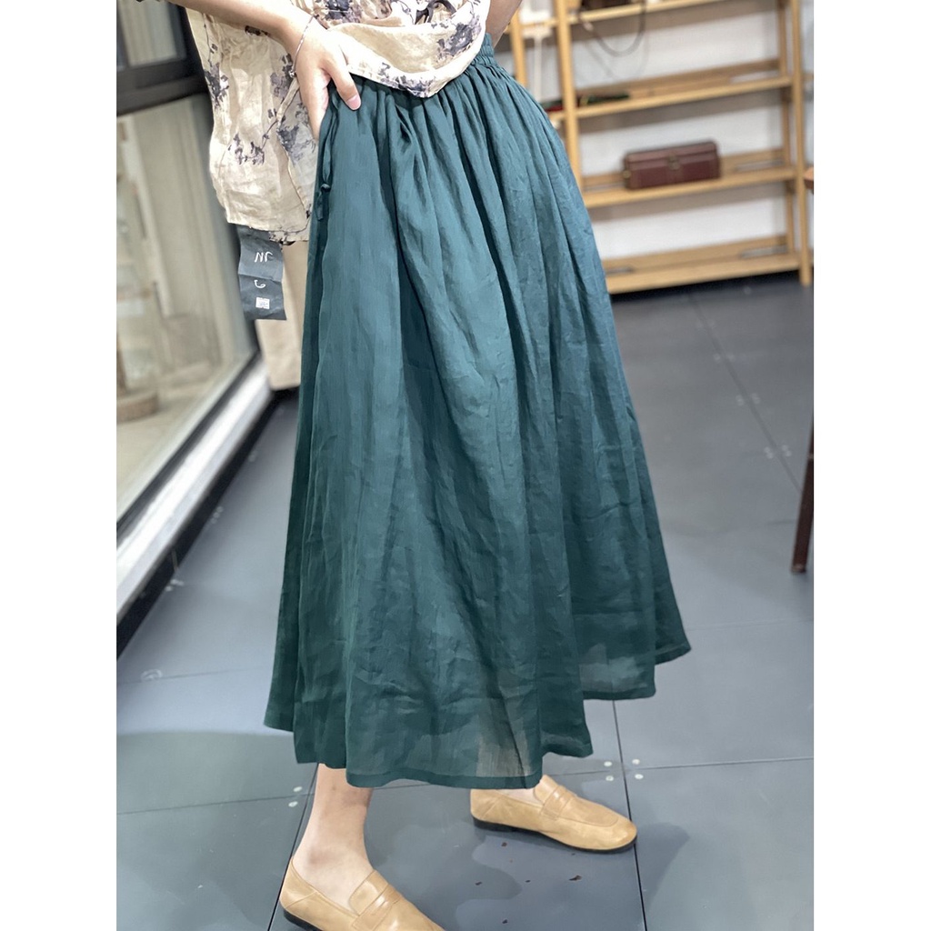 Xuất Khẩu Sản Phẩm Cỡ Lớn Hàng Chính Hãng Đặt Hàng Chính Hãng Váy Dù cotton Lanh Dáng Rộng Buộc Dây
