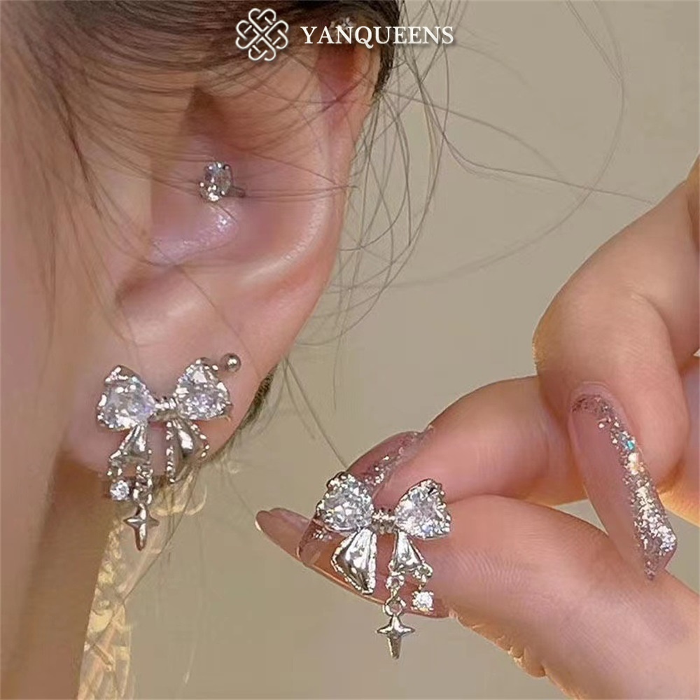 Bông tai YANQUEENS đính nơ zircon thời trang cho nữ/ 3 kiểu