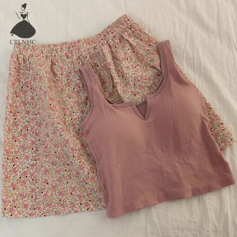 Bộ đồ ngủ CRLNHC gồm quần lưng thun và áo họa tiết hoa thời trang mùa hè cho nữ | BigBuy360 - bigbuy360.vn