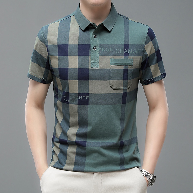 Áo Thun POLO Tay Ngắn Dáng Rộng Chất Cotton Họa Tiết Sọc Caro Thời Trang Cao Cấp Cho Nam