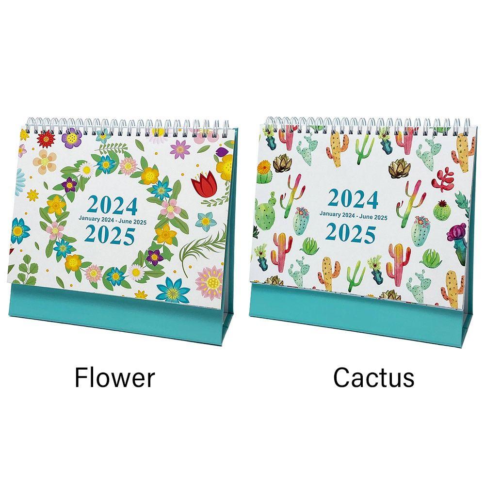 Lịch để bàn UUMIR tháng 1/2024-tháng 6/2025 tiếng Anh họa tiết hoa xương rồng đơn giản hóa lịch trình hàng tháng