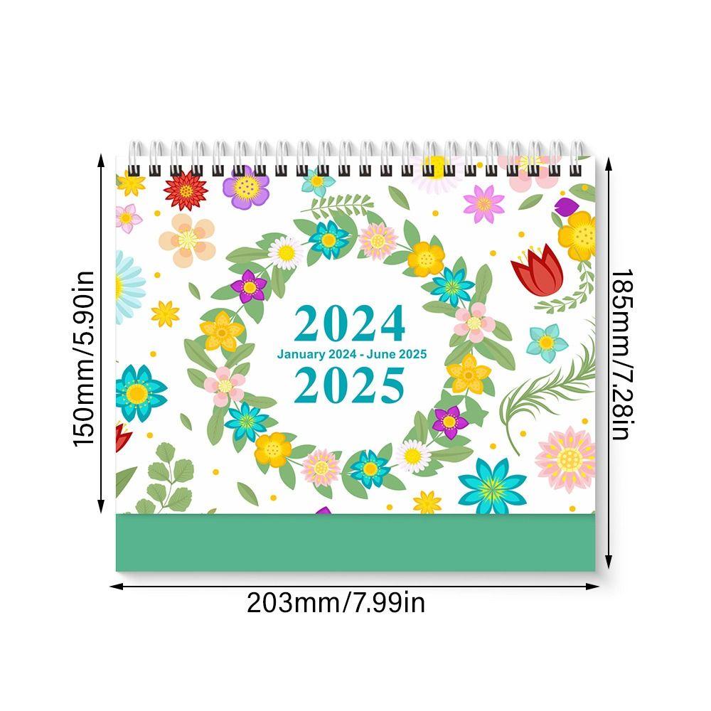 Lịch để bàn UUMIR tháng 1/2024-tháng 6/2025 tiếng Anh họa tiết hoa xương rồng đơn giản hóa lịch trình hàng tháng