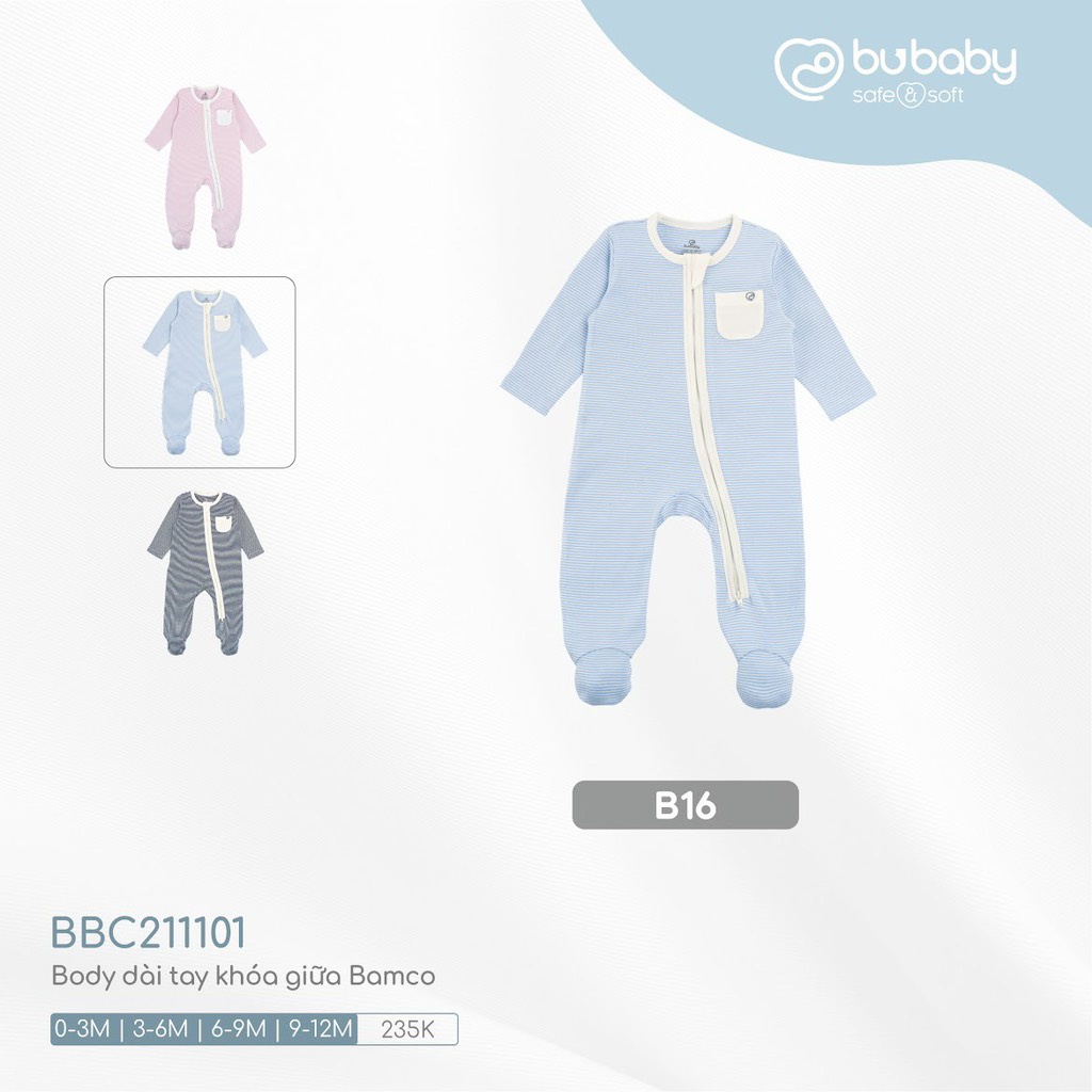 Body Bu dài tay khoá giữa Bamco cho bé trai bé gái