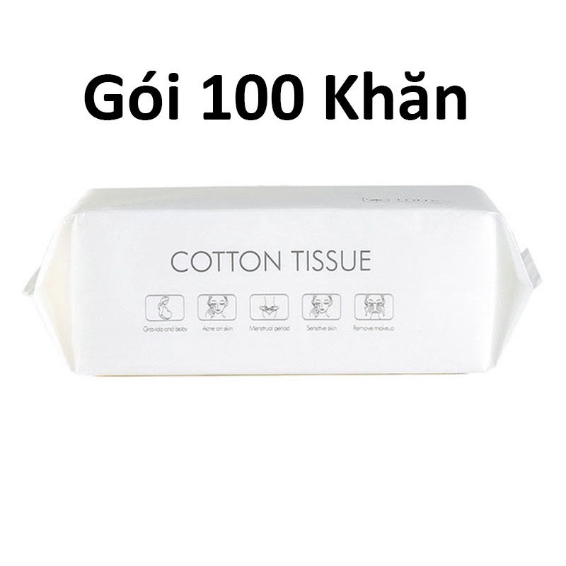 Khăn Giấy Khô Cotton 100% Sợi Bông Tự Nhiên Gói 100 Khăn