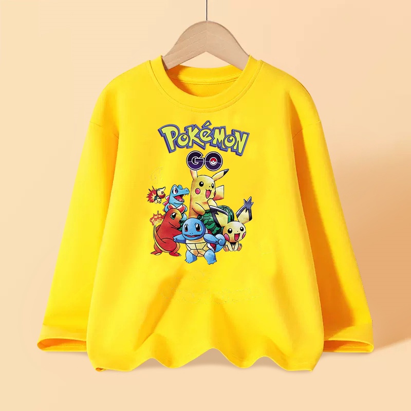 Size 100-150 bé trai áo sơ mi mùa xuân pokémon anime t-shirt trẻ em quần áo dài tay