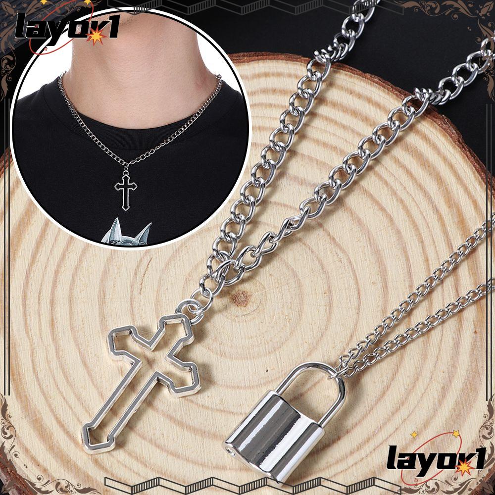 Vòng Cổ Choker Dây Dài Mặt Hình Chữ Thập Rỗng Màu Bạc Phong Cách Gothic Punk Đường Phố Vintage Cá Tính Cho Nam Và Nữ