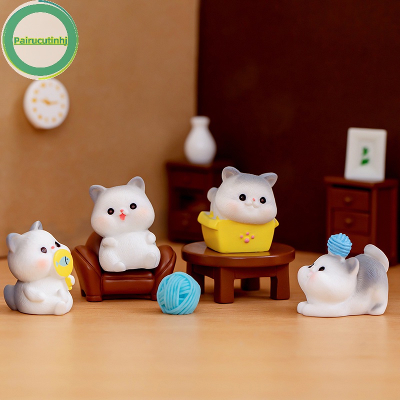 Pairhj thu nhỏ mèo dễ thương vi cảnh đồ trang trí bằng nhựa để trang trí nội thất động vật mèo con phòng bàn trang trí nội thất xe hơi quà tặng vn